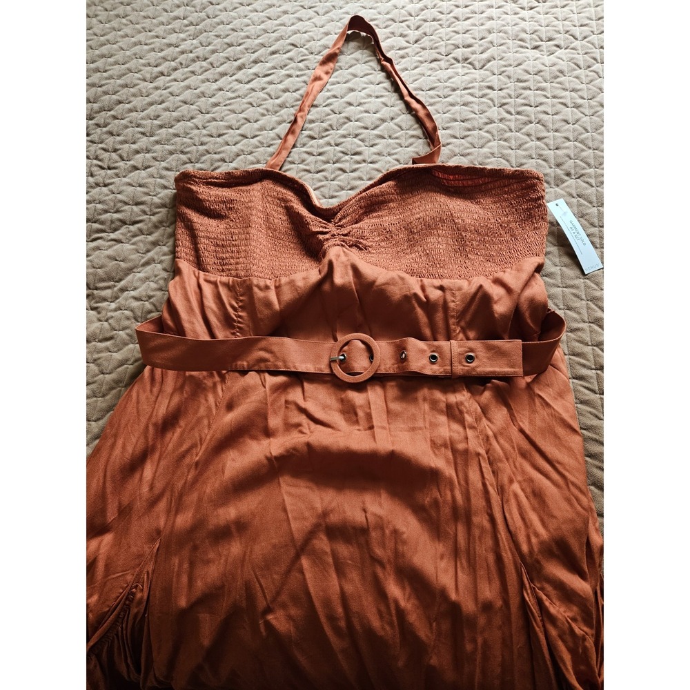 NWT Venus Side Pockets Boho Smocked Ruched Bodice Midi Dress w/Belt, Plus 22